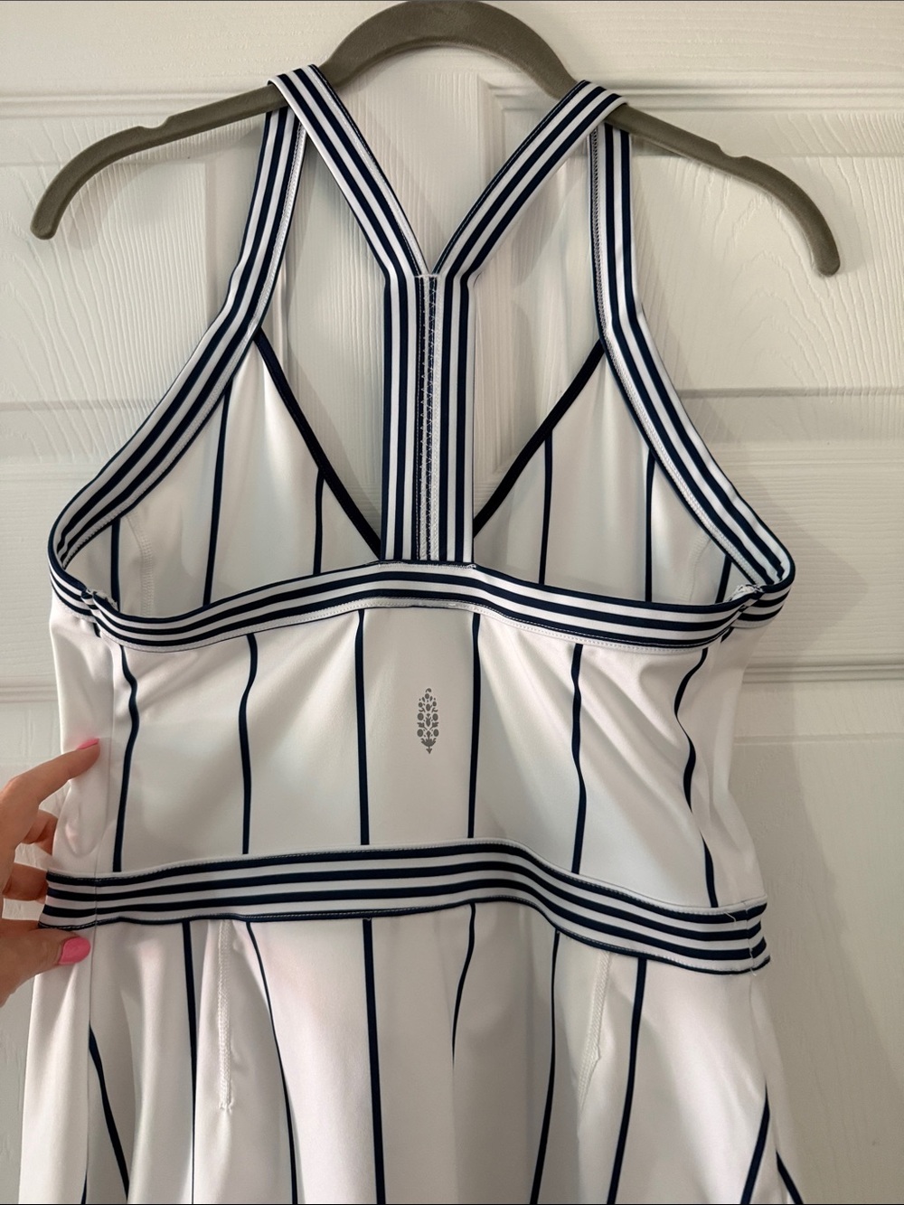Free People White Athletic Mini Dress with Navy Pinstripes - Picture 4 of 5